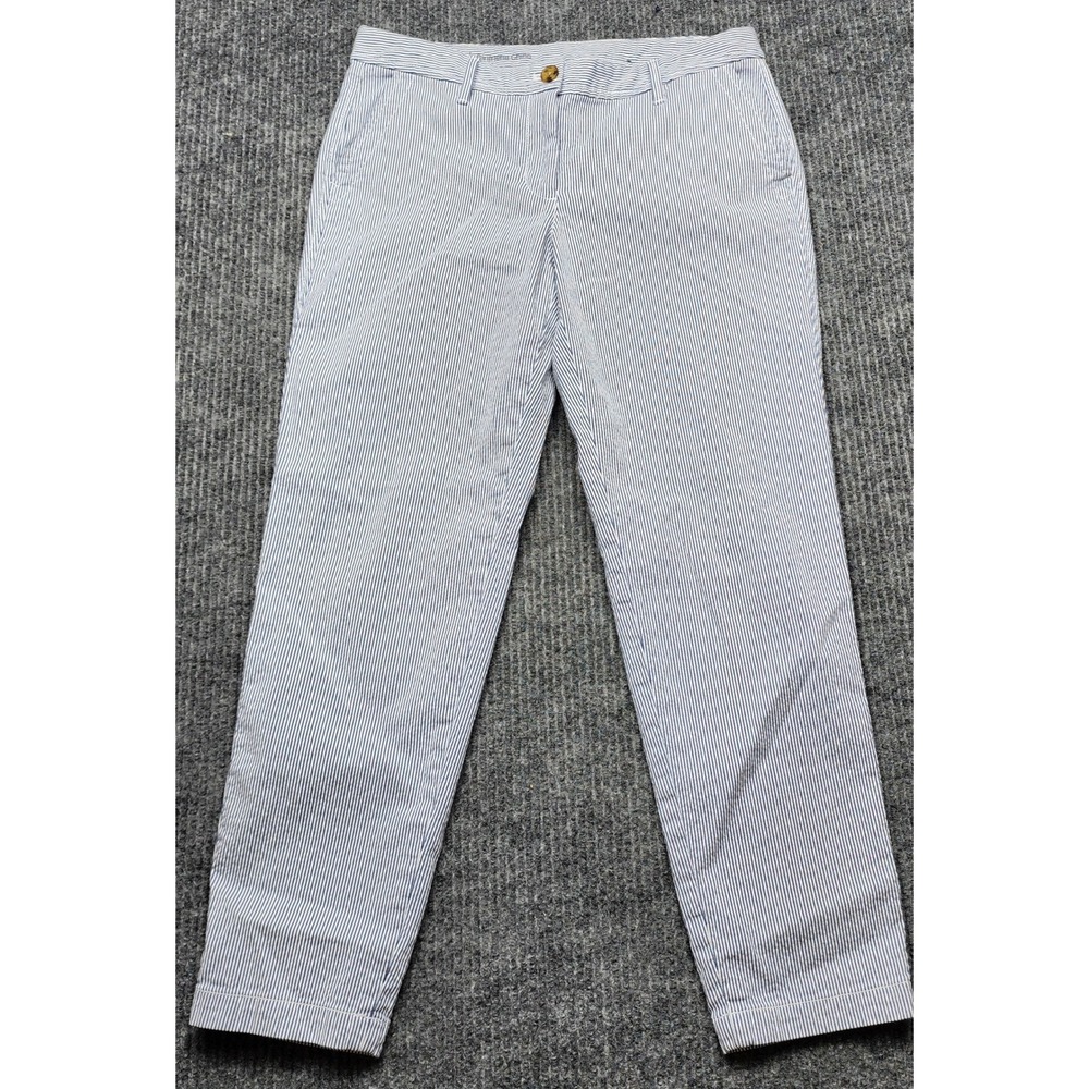 Talbots Girlfriend Chino Blue White Striped Pants Womens 4P Petite Seersucker